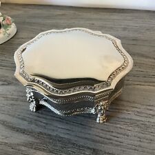 Vintage Silver Lion Head Jewelry Box Wind Up Music Box picture