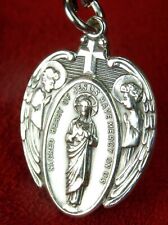 Vintage Sterling WWII Chaplain Catholic Scapular Archangels Sacred Heart Medal picture