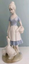 Cottagecore Vintage Porcelain Figurine Lady With Geese Feeding W/ Basket picture