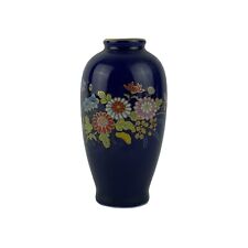 Vintage Cloisonne Japanese Vase Blue Floral 4.25 Inches Made in Japan picture