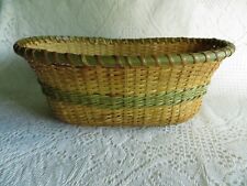 Vintage Wicker Oblong Basket Wood Bottom, 12