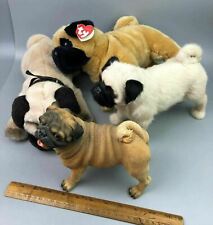 Lot of Pug Dog TY Stuffed Animal Toys Real Fur Resin Figure picture