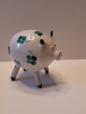 Vtg Mini Handpainted Pottery Pig Figurine. Green Flowers/Shamrocks picture