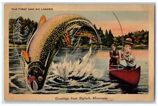 1943 Fishermen Cached Giant Fish Bigfork Minnesota MN Posted Vintage Postcard picture