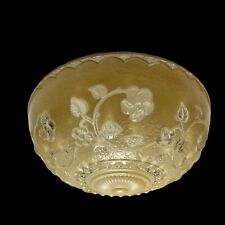 VINTAGE CEILING LIGHT LAMP SHADE GLOBE 3 Hole Tan Floral Frosted Glass #111 picture