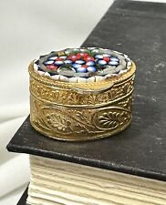Micro Mosaic Flowers Floral Vintage Trinket/Pill/Snuff Box Gray Blue Red Italian picture