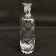Vintage Clear Etched Glass Floral Decanter No Stopper 10.25 Inch picture