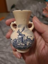 Vintage Holland Dutch Style Delft Blue Vase w/Blue Windmill House Scenery picture
