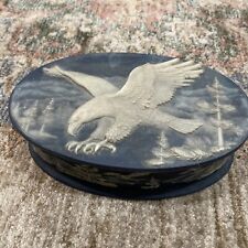Vintage Oval Incolay Stone American Eagle Jewelry Box Blue 9 3/4” by 6 1/4” picture