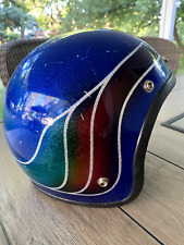 Motorcycle Helmet Vintage 1970s Blue Metal Flake Rainbow - Small +FAST SHIPPING picture