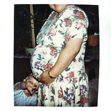 Boy Reaching for Belly Photo 1990s Decapitated Pregnant Woman Snapshot B3312 picture