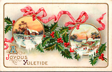 Vintage C. 1910 A Joyous Yuletide Christmas Postcard Ornaments of Country Living picture