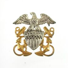 Vintage Gold & Sterling Silver WW2 Navy Crest Pin Naval Officer Eagle Anchor picture