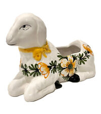 Vintage Italian Hand-Painted Ceramic Spring Lamb Planter  6.5”T X 8”L Floral Bow picture