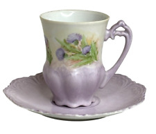 Vintage Hand Painted Lavender Demitasse Cup and Saucer Flowers Artist Signed picture
