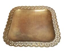 VTG 19th Century Brass Round Ball Footed Filigree Tray Square Dish Mid Century picture
