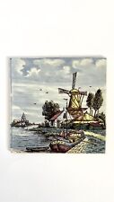 Delft’s Trivet Ceramic Tile Holland Windmill Bridge Hand Painted 6 x 6 Vintage picture