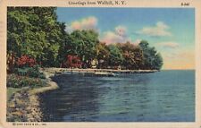 Wallkill NY New York, Greetings, Scenic View Lake Trees Piers, Vintage Postcard picture