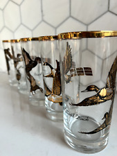 6 Vtg Galaxy Game Bird Highball Cocktail Tumblers Glasses Gold Accents MCM picture