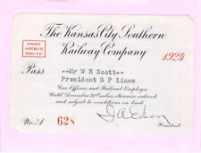 PRIVATE PALACE CAR KANSAS SO PRESIDENTIAL SIGNED RAILROAD RAILWAY PASS LOW # 628 picture
