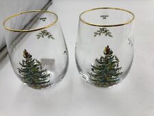 16oz Gold Rim Christmas Tree Wine Glass Set CC01B25017 picture