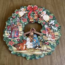 Designocracy Christmas Wreath Wooden Door Hanger Nativity 18” Andre DeBrekht picture