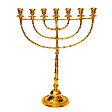Authentic Temple Oil Menorah Gold Plated Candle Holder 29.5″ / 75cm picture