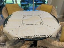 Vintage Linen Cut Out Square Tablecloth. White 40” X 40” picture