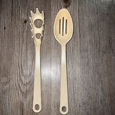 Vintage Tailor Made Nylon Slotted Spoon & Spaghetti Fork Set Almond Elroy WI USA picture
