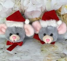 Vintage AMSCAN Christmas Mice Mouse Doorknob Covers Plush Lot Of 2 Door Knob picture