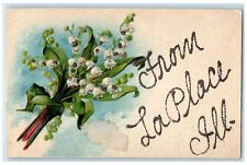 c1910's Greeting Card From La Place Illinois IL Posted Embossed Flowers Postcard picture