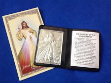JESUS DIVINE MERCY Silver Metal Saint Plaque Folder Pocket Catholic SHRINE Card picture
