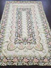 Vintage Hand Embroidered Tablecloth Exquisite Antique Linen Multicolor 244x156cm picture