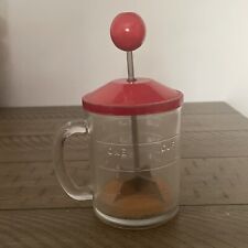 Vintage Anchor Hocking Glass Measuring Cup Nut Chopper Red Wood Knob Metal Top picture