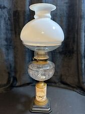 LIGHT: Oil Lamp UNIQUE 2 Pc Globe Milk Glass Rural Scene Porcelain Post picture