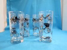 MID CENTURYMODERN Libbey Highball Drinking Glasses Carriage Cars SET 4 GLASSES picture