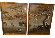 ART.Antique.Vintage ASIAN CHINA. MID-CENTURY. 2pc.Matching w/Faux Bamboo Frames. picture