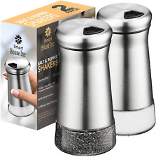 Salt and Pepper Shakers Set - Silver- Spice Dispenser with Adjustable Pour Holes picture