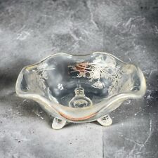 Vintage Viking Glass Silver Overlay Flowers Clear Footed Bowl Dish Glass Decor picture