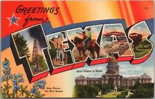 TEXAS Large Letter Postcard Austin State Capitol & Flower / Tichnor Linen c1940s picture
