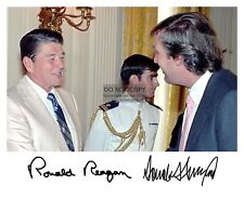PRESIDENT DONALD TRUMP & RONALD REAGAN SHAKING HANDS AUTOGRAPHED 8X10 PHOTO picture