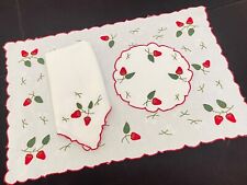 Strawberries - 4 Vintage Placemat Sets with Madeira Hand Embroidery  YY834 picture