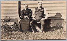 Older Man & Woman On Bench Real Photo RPPC *Trimmed* Postcard Z65 picture