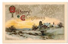 c1910's Merry Christmas Winter Scene with Church John Winsch Postcard LA4 picture