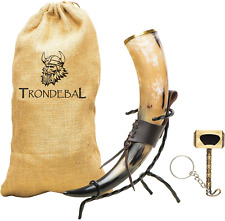 Trondebal Large Viking Drinking Horn with Stand, 15-20 Oz Natural Ox Horn | Uniq picture