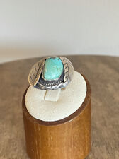 Vintage Sterling Silver Native American Turquoise w Leaves Ring Size 7.5 picture