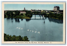 Winnipeg Manitoba Canada Postcard Assiniboine Joining Red River c1930's picture