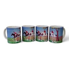 Vintage Fox Hunting Equestrians Dogs Green Country Landscape 4 10oz Coffee Mugs picture