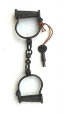 Old Vintage Antique Handcrafted Fine Iron Lock & Key Handcuffs picture