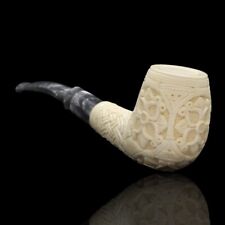 Ornate Bent Pipe BLOCK MEERSCHAUM-NEW-HAND CARVED Custom Made Case#1101 picture